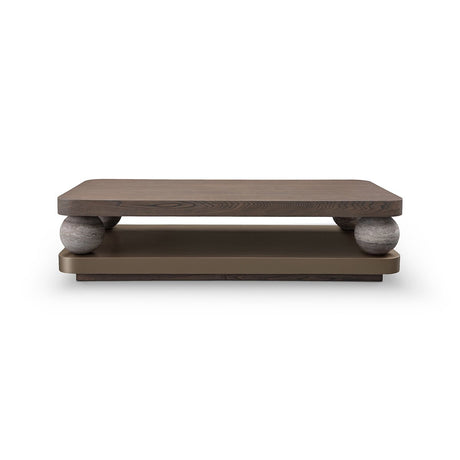 Bolvane Rectangular Elm Coffee Table on Travertine Spheres, Maison Debrah, , ,