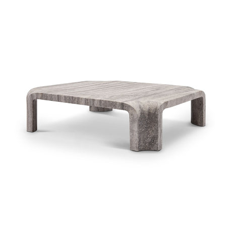 Maison Debrah Graven set of two silver grey travertine tables with rounded corners — view 2