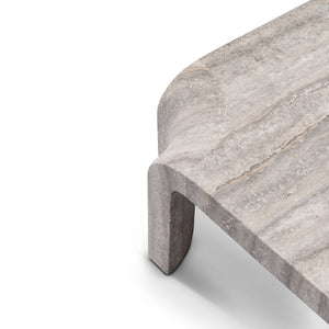 Maison Debrah Graven set of two silver grey travertine tables with rounded corners — view 3