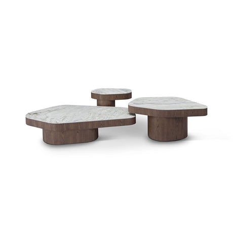 Maison Debrah Olmène set of three Fendi green marble coffee tables on grey drum bases — view 2
