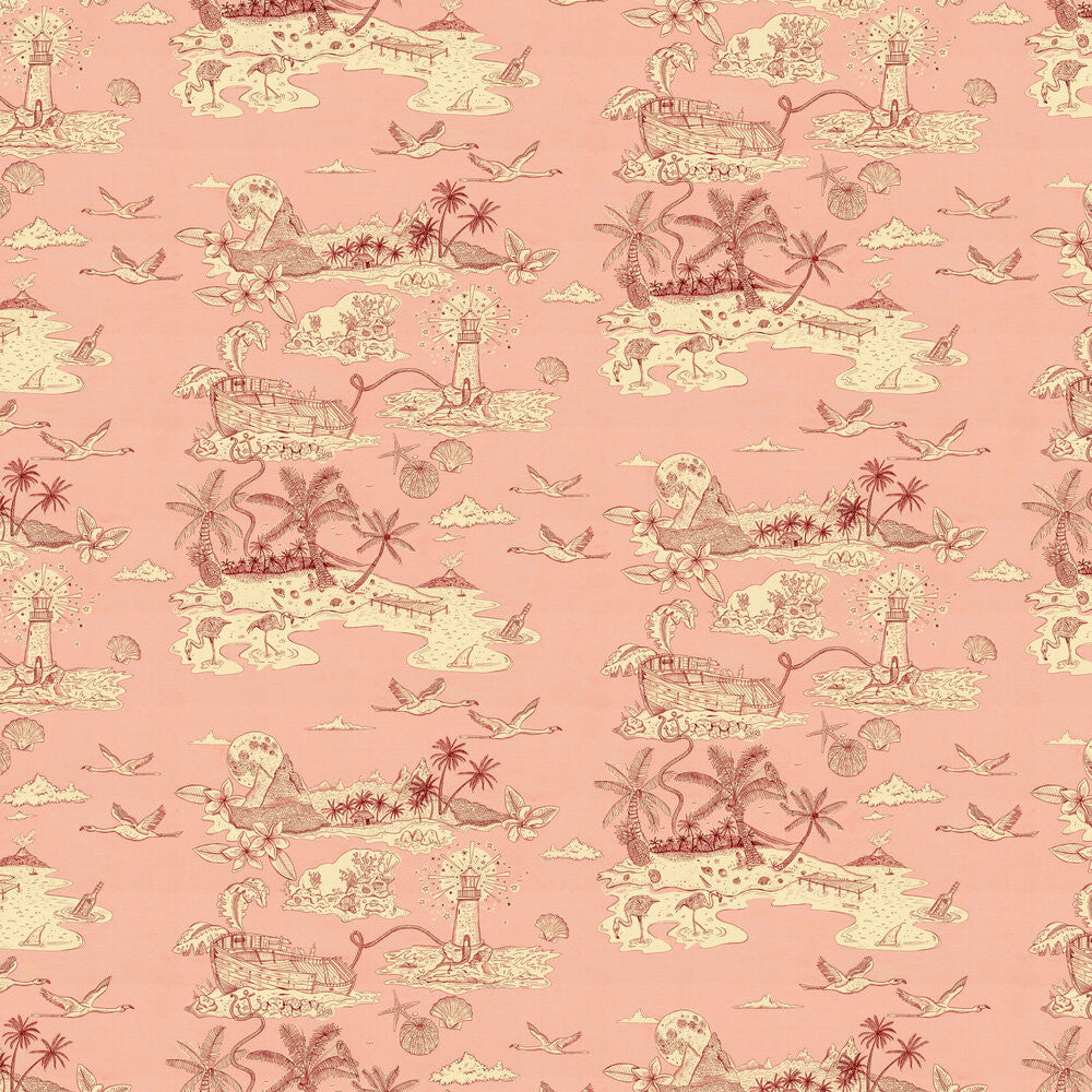 Castaway wallpaper in Coral by Natty & Polly, full pattern view