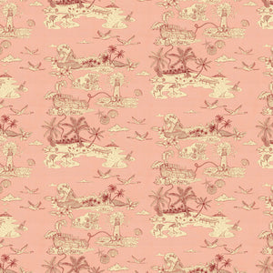 Castaway wallpaper in Coral by Natty & Polly, full pattern view
