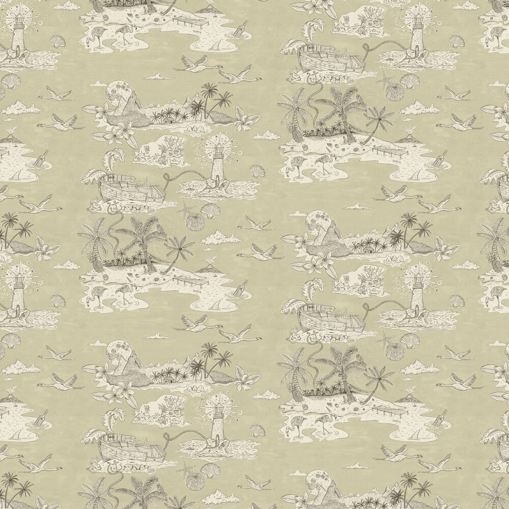 Castaway wallpaper in Greige by Natty & Polly, full pattern view
