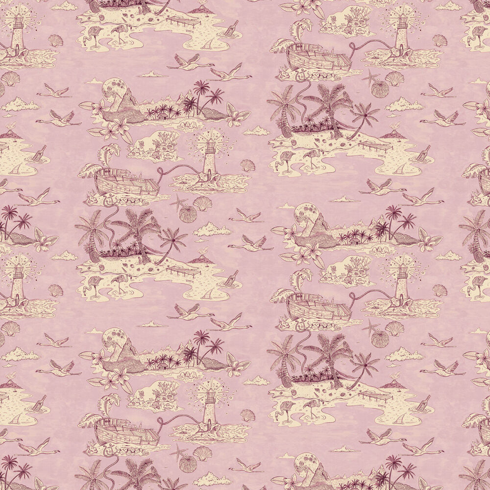 Castaway wallpaper in Mauve by Natty & Polly, full pattern view