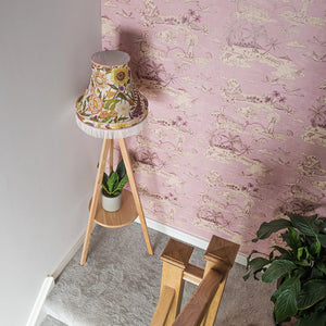 Castaway wallpaper in Mauve by Natty & Polly, styled in an interior
