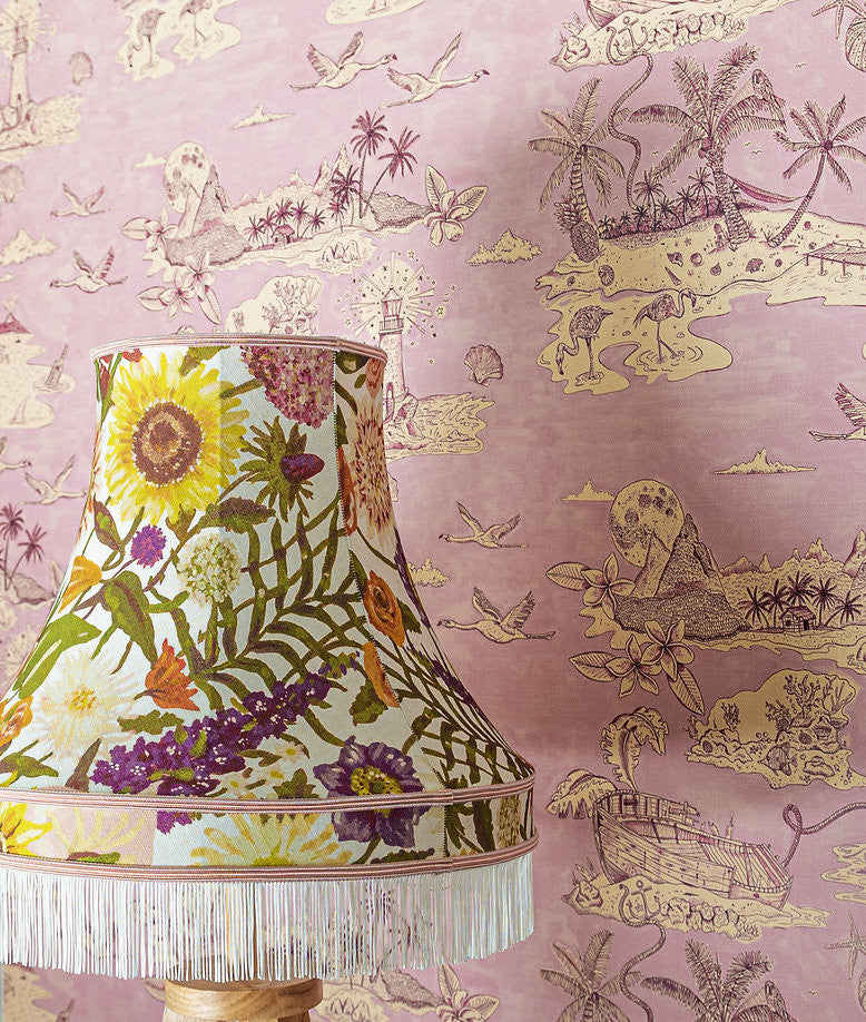 Castaway wallpaper in Mauve by Natty & Polly, styled in an interior