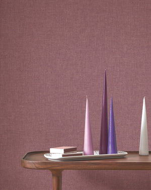 Caractère wallpaper in Aubergine by Natty & Polly, styled in a living room