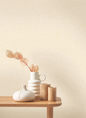 Caractère wallpaper in Beige Cream by Natty & Polly, styled in a living room