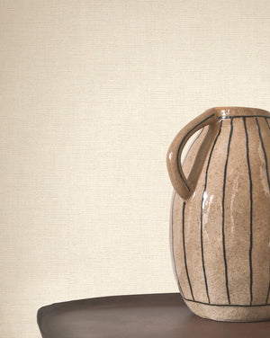 Caractère wallpaper in Parchment by Natty & Polly, styled in a living room