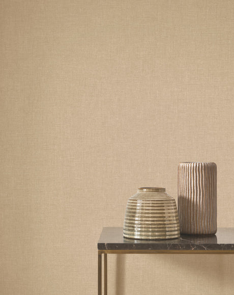 Caractère wallpaper in Cappuccino by Natty & Polly, styled in a living room