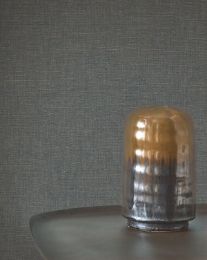 Caractère wallpaper in Slate Grey by Natty & Polly, styled in a living room