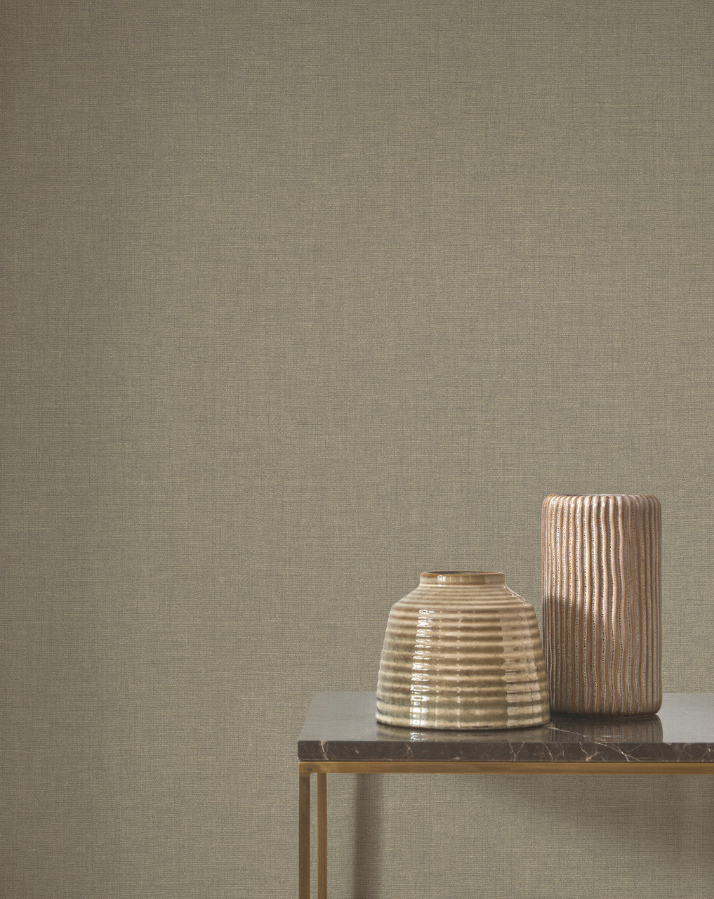 Caractère wallpaper in Elephant Grey by Natty & Polly, styled in a living room