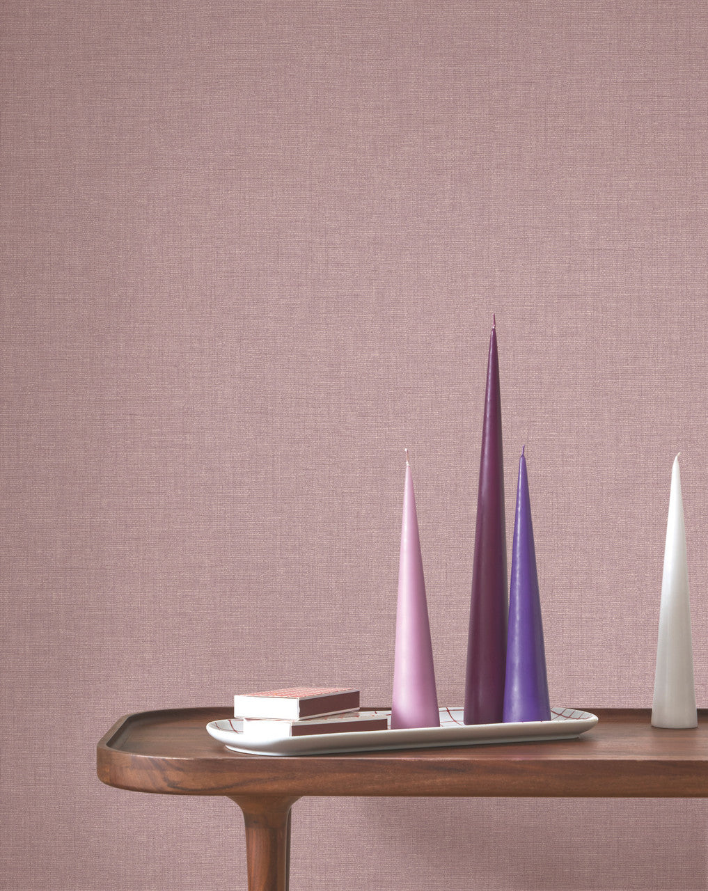 Caractère wallpaper in Lilac by Natty & Polly, styled in a living room