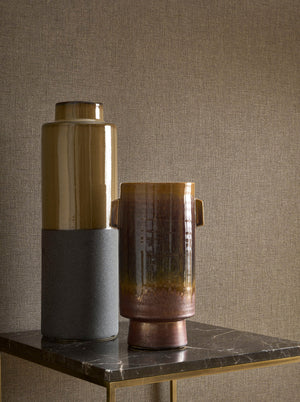 Caractère wallpaper in Chestnut by Natty & Polly, styled in a living room