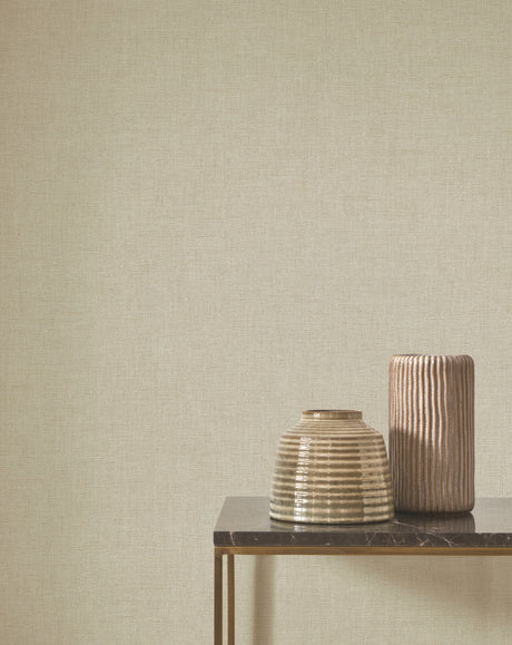 Caractère wallpaper in Putty by Natty & Polly, styled in a living room