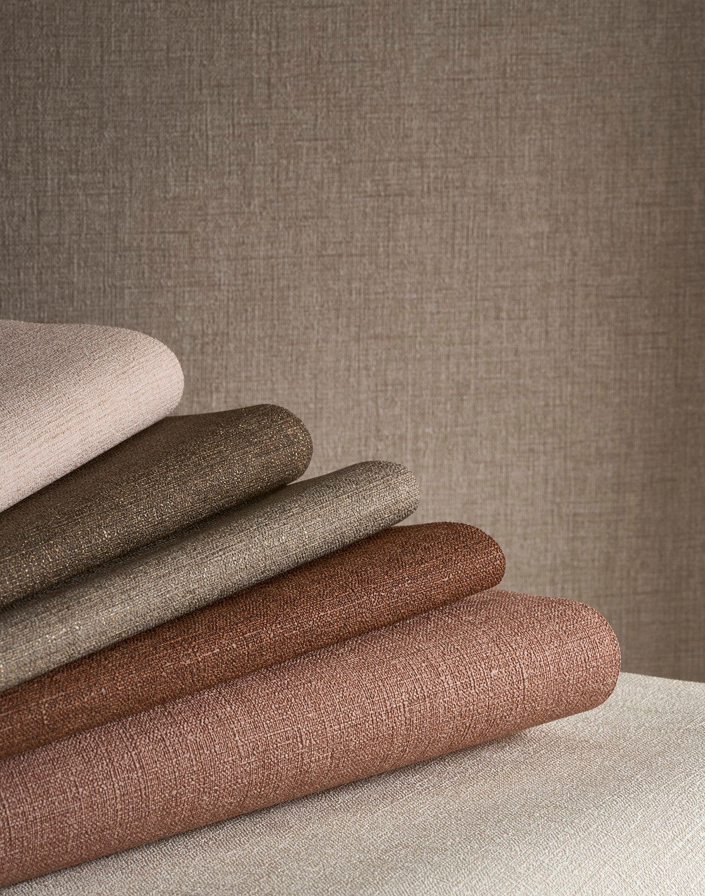 Caractère wallpaper by Natty & Polly in a range of colourways, styled in a living room