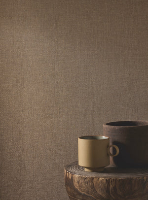 Caractère wallpaper in Cocoa by Natty & Polly, styled in a living room