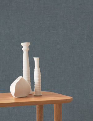 Caractère wallpaper in Thunder by Natty & Polly, styled in a living room