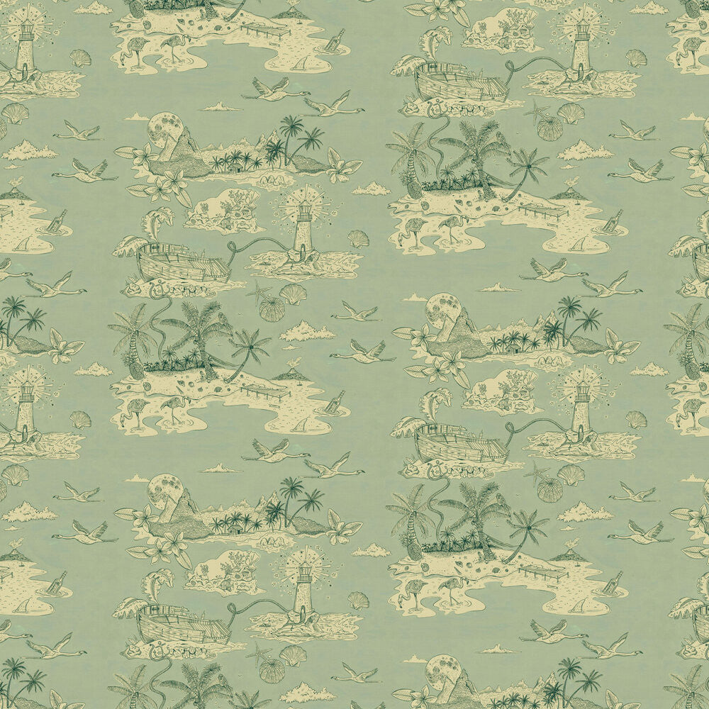 Castaway wallpaper in Sage Green by Natty & Polly, full pattern view
