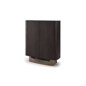 Maison Debrah Lazuli dark grey elm bar cabinet with ceramic top on brass legs
