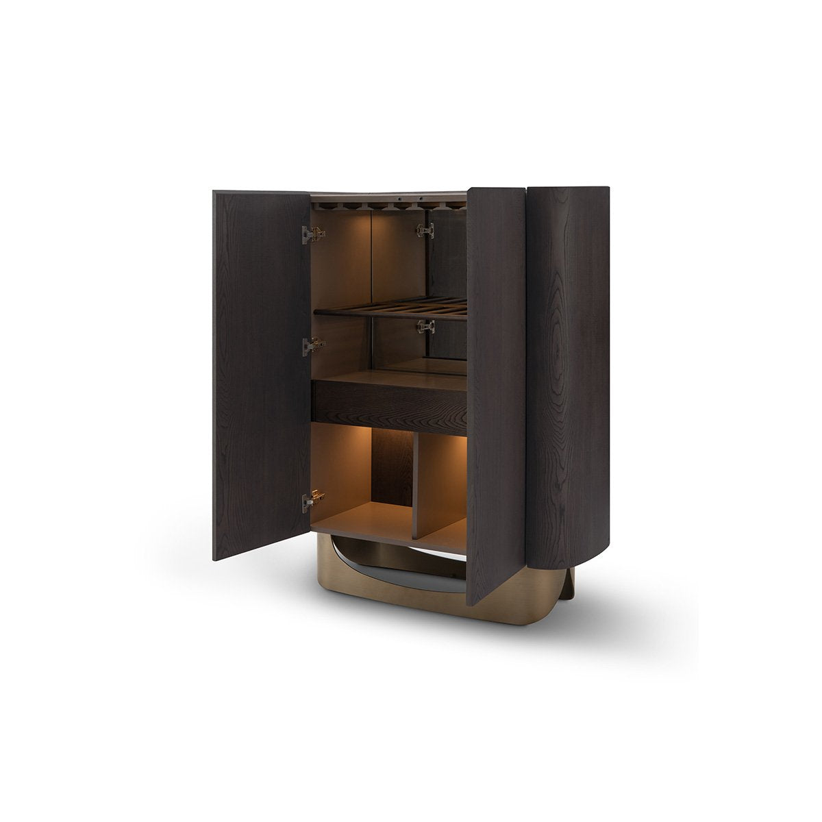 Maison Debrah Lazuli dark grey elm bar cabinet with ceramic top on brass legs — view 2