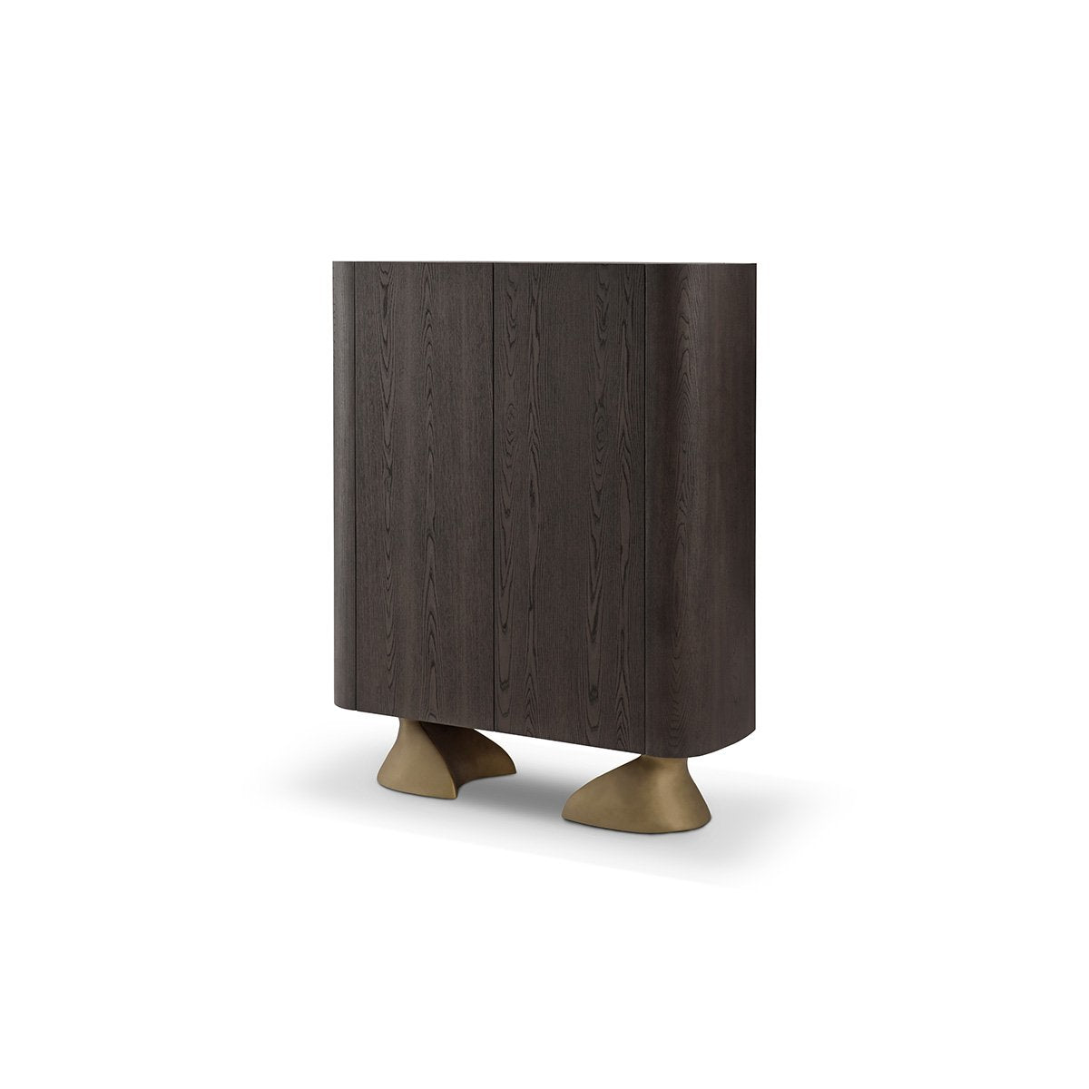 Maison Debrah Jelvor rounded dark elm bar cabinet with white ceramic top and brass feet — view 2