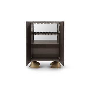 Maison Debrah Jelvor rounded dark elm bar cabinet with white ceramic top and brass feet — view 3