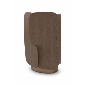 Maison Debrah Soril light grey elm display cabinet with illuminated mirrored back and brass base — view 2