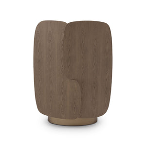 Maison Debrah Soril light grey elm display cabinet with illuminated mirrored back and brass base