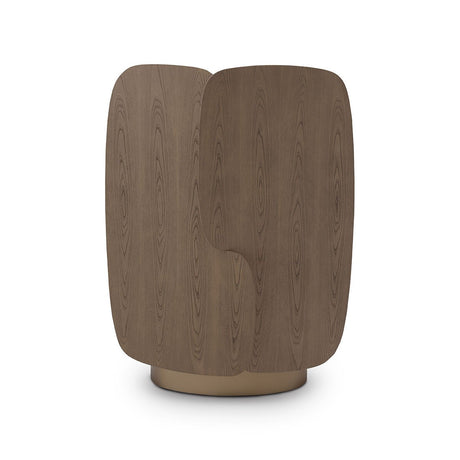 Maison Debrah Soril light grey elm display cabinet with illuminated mirrored back and brass base