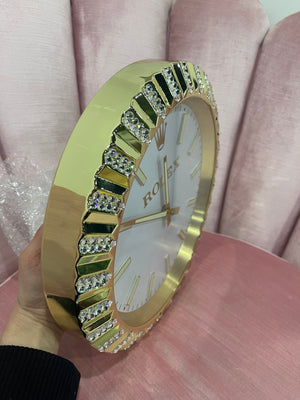 Gold Polished Minimalist Decorative Wall Clock | 35cm Quartz – Luxury Logo Style - customisable with or without Genuine Swarovski Crystal, Cocolea, , ,