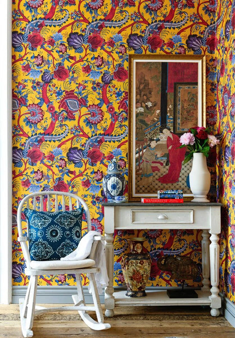 Chinese Paisley Wallpaper in Ochre, Cocolea Natty & Polly, Per roll (52 cm × 9 m), ,