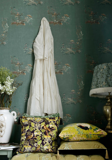 Chinoiserie wallpaper in Blue by Natty & Polly, full pattern view