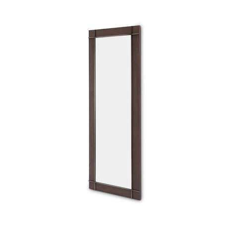 Maison Debrah Nivoria tall narrow mirror with light grey elm panel and matte nickel steel frame