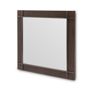 Maison Debrah Cevora square mirror with light grey elm veneer panels and matte nickel frame