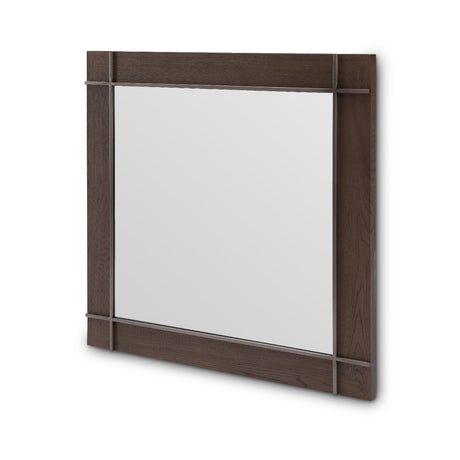 Maison Debrah Cevora square mirror with light grey elm veneer panels and matte nickel frame