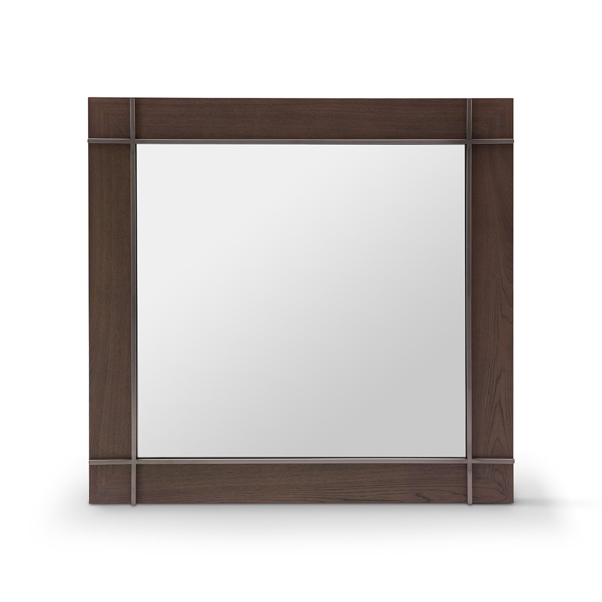 Maison Debrah Cevora square mirror with light grey elm veneer panels and matte nickel frame — view 2