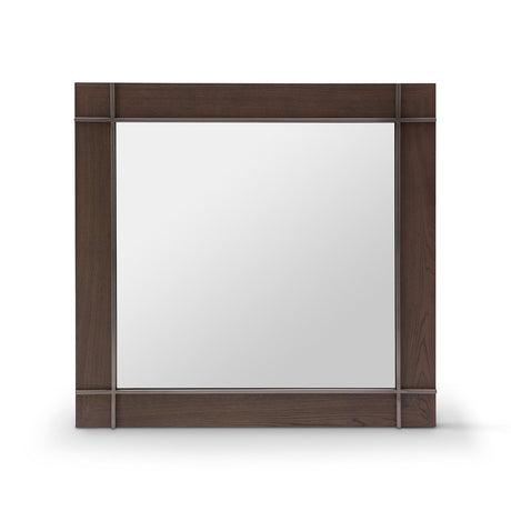 Maison Debrah Cevora square mirror with light grey elm veneer panels and matte nickel frame — view 2