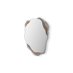 Maison Debrah Brelis undulating wall mirror layered over beige marble and brass panels — view 2