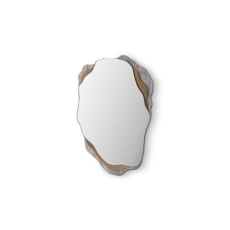 Maison Debrah Brelis undulating wall mirror layered over beige marble and brass panels — view 2