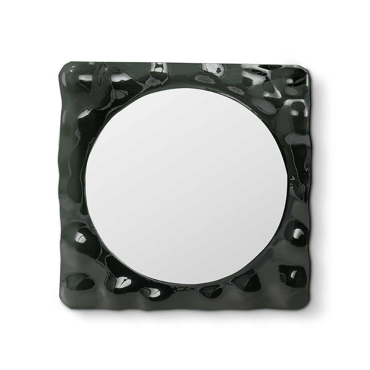 Maison Debrah Aynor square wall mirror with glossy black melted glass and matte black backboard