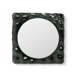 Maison Debrah Aynor square wall mirror with glossy black melted glass and matte black backboard