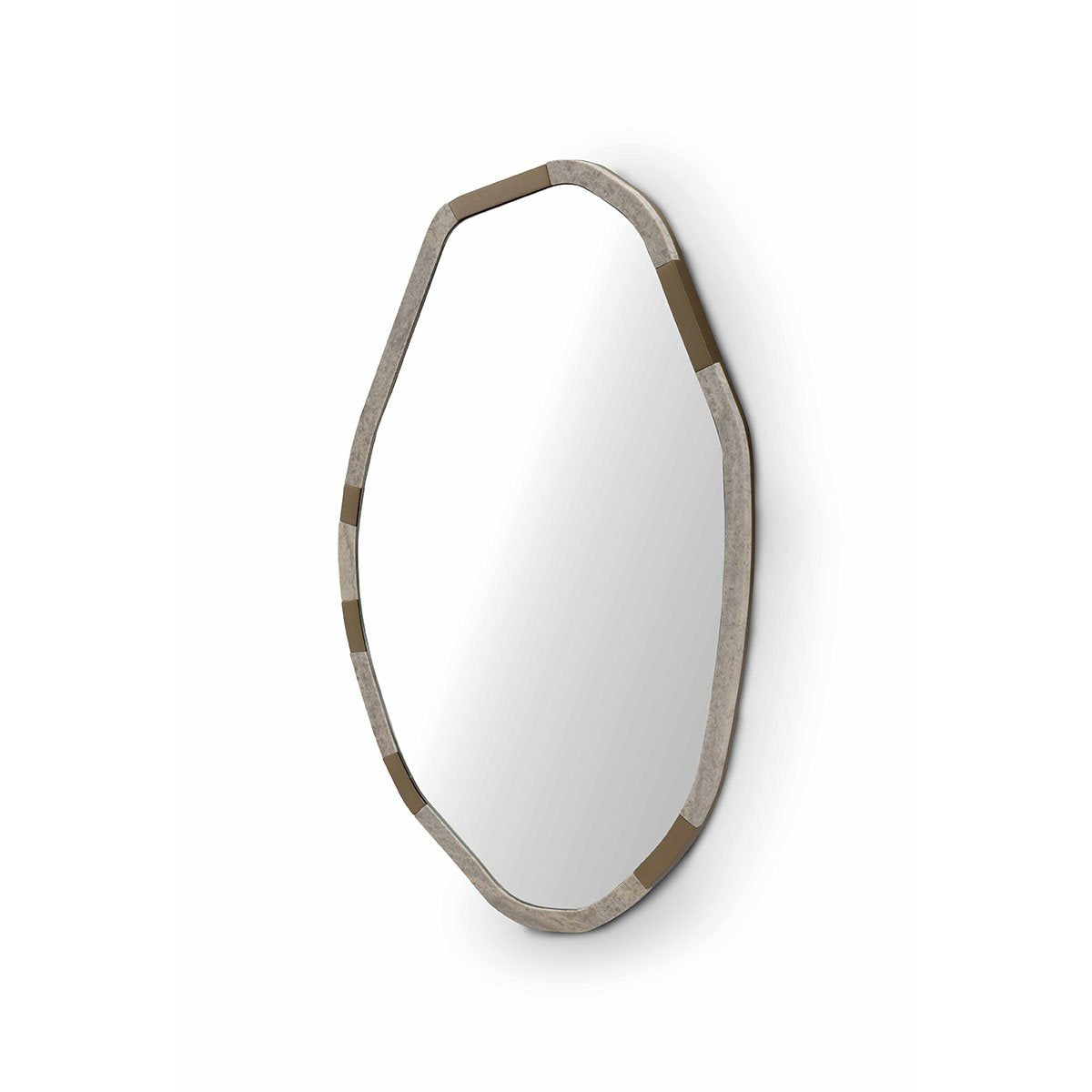 Maison Debrah Zerix wall mirror framed in matte silver travertine with brass inner frame — view 6