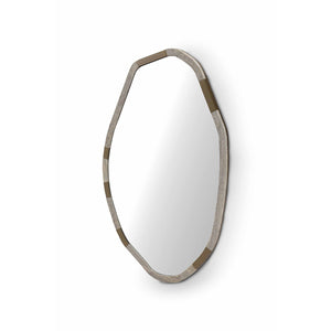 Maison Debrah Zerix wall mirror framed in matte silver travertine with brass inner frame — view 6