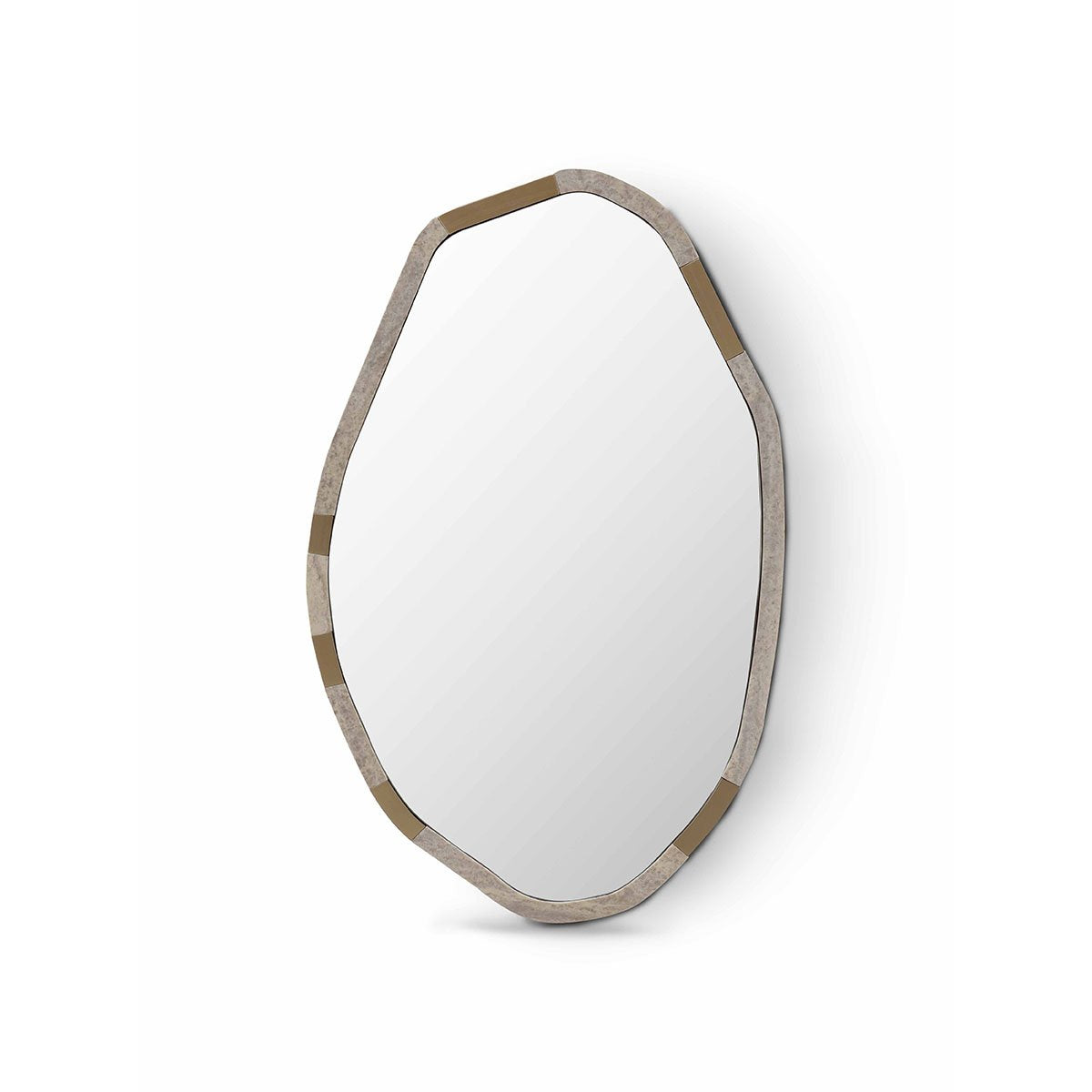 Maison Debrah Zerix wall mirror framed in matte silver travertine with brass inner frame — view 5