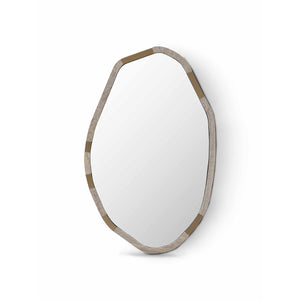 Maison Debrah Zerix wall mirror framed in matte silver travertine with brass inner frame — view 5