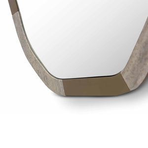 Maison Debrah Zerix wall mirror framed in matte silver travertine with brass inner frame — view 4