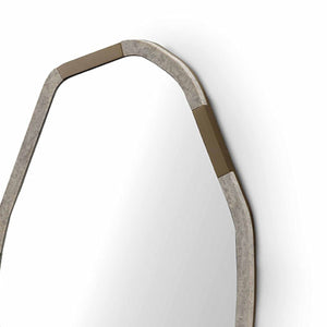 Maison Debrah Zerix wall mirror framed in matte silver travertine with brass inner frame — view 3