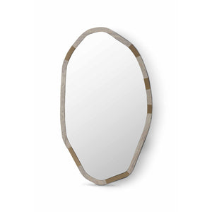 Maison Debrah Zerix wall mirror framed in matte silver travertine with brass inner frame