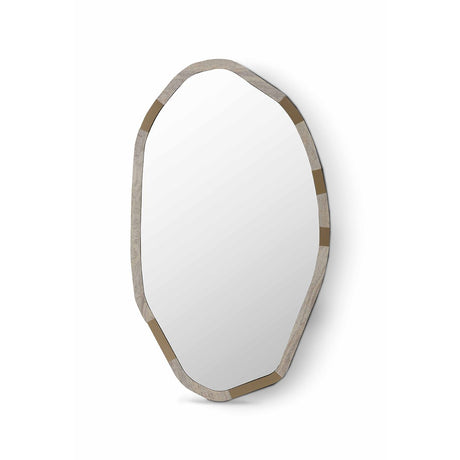Maison Debrah Zerix wall mirror framed in matte silver travertine with brass inner frame